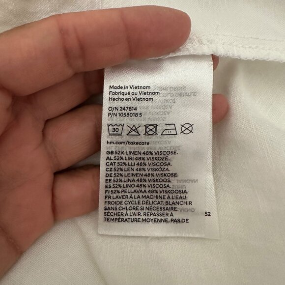 H&M Popover Shift Mini Dress V Neck Short Sleeve Linen Blend Breathable Vacay Mi - Picture 11 of 11